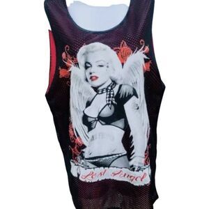 Women’s Hot Pink Black Tank Top Marilyn Monroe Lost Angel Mesh Jersey XL